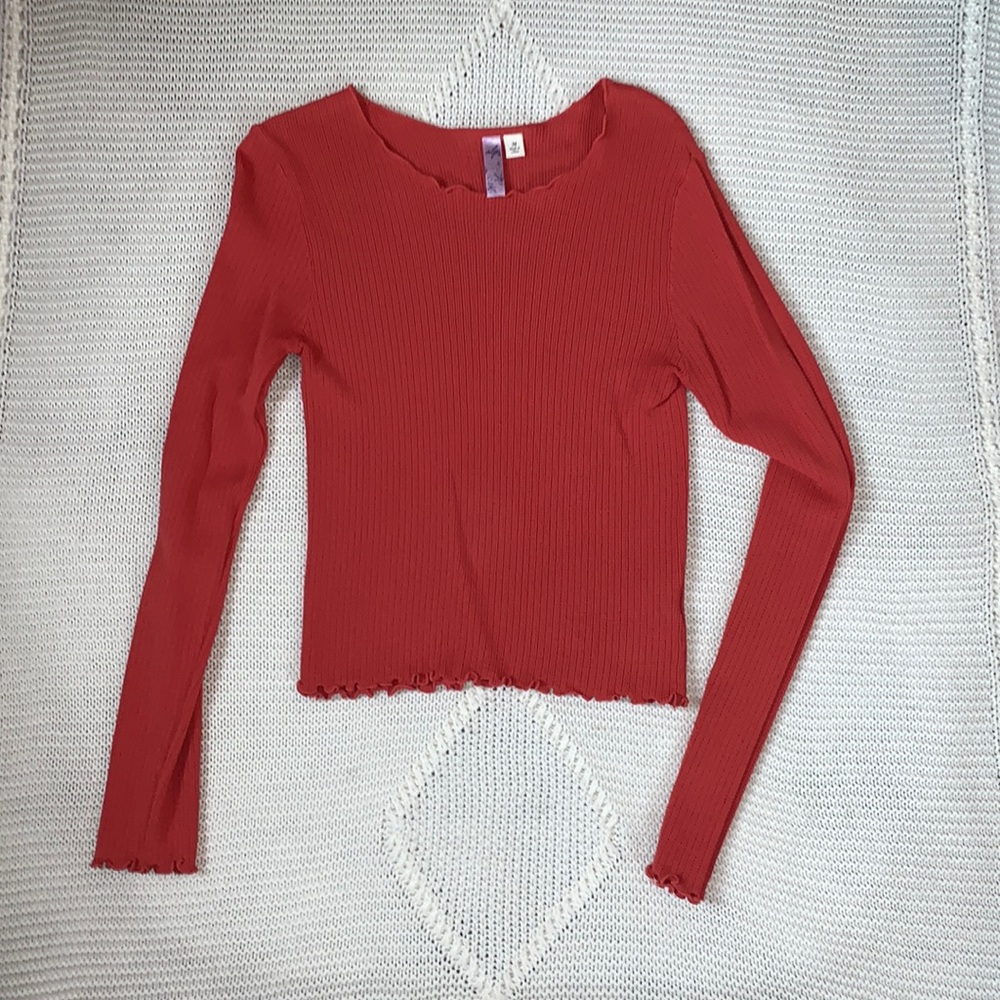 alya Orange Long Waffle Sleeve Shirt